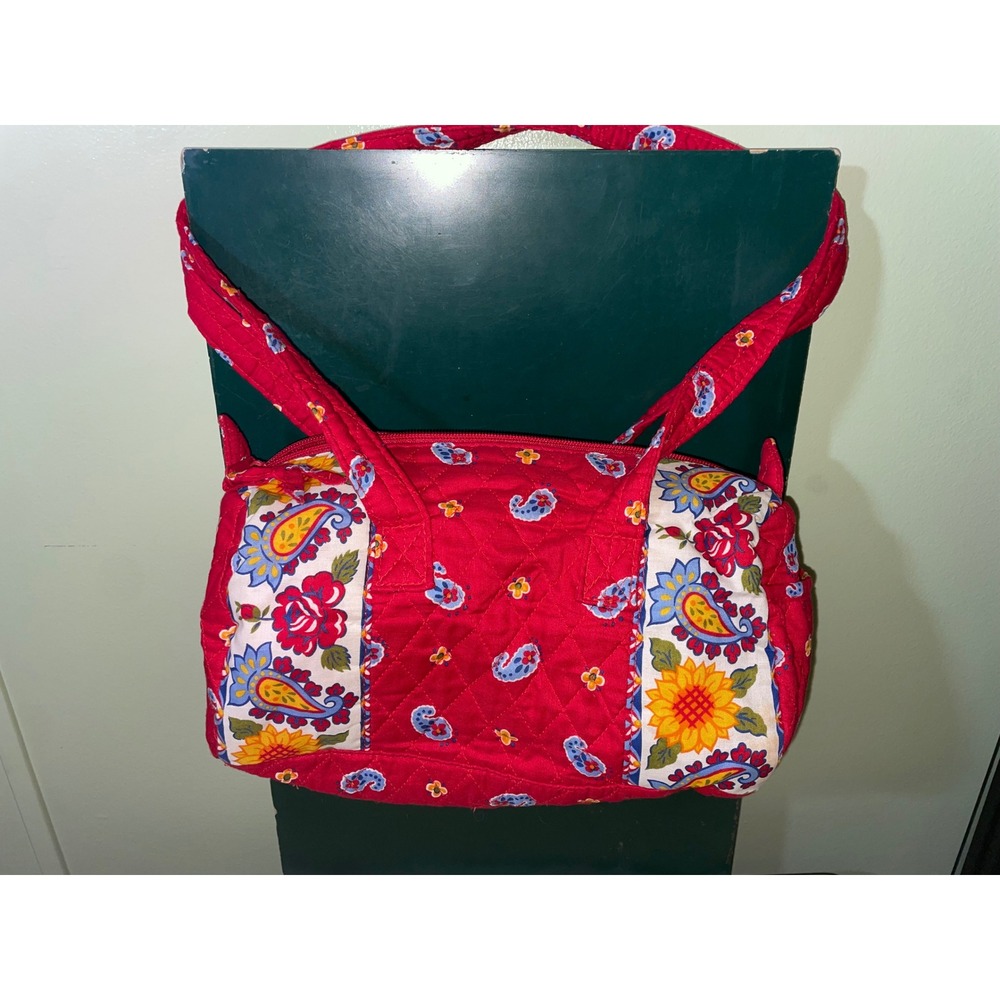Handmade Y2K Quilted Red Floral Paisley Sunflower Barrel Shoulder Bag Handbag